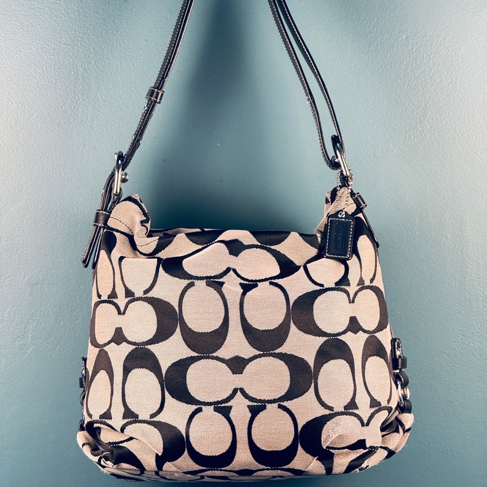 COACH Black & Gray Signature Jacquard Hobo Bag + Coordinating Zip-Around Wallet